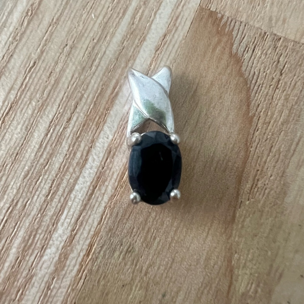 Dainty 925 Sterling silver black stone slide pendant
